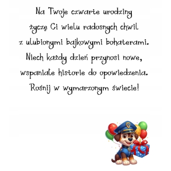 Kartka na 4 urodziny dla dzieci psi patrol paw balony Ryder Z ŻYCZENIAMI