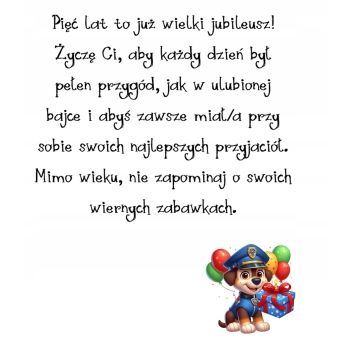 Kartka na 5 urodziny dla dzieci psi patrol paw balony Ryder Z ŻYCZENIAMI