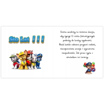 Kartka na 6 urodziny dla dzieci psi patrol paw balony Ryder Z ŻYCZENIAMI