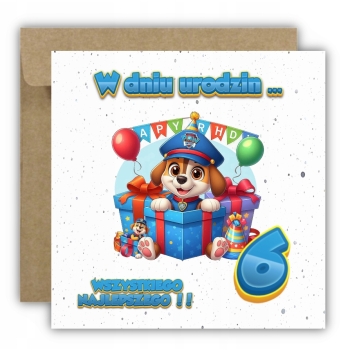 Kartka na 6 urodziny dla dzieci psi patrol paw balony Ryder Z ŻYCZENIAMI