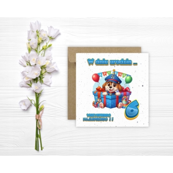Kartka na 6 urodziny dla dzieci psi patrol paw balony Ryder Z ŻYCZENIAMI