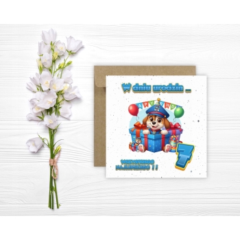 Kartka na 7 urodziny dla dzieci psi patrol paw balony Ryder Z ŻYCZENIAMI