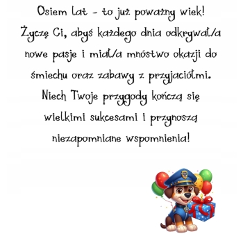 Kartka na 8 urodziny dla dzieci psi patrol paw balony Ryder Z ŻYCZENIAMI
