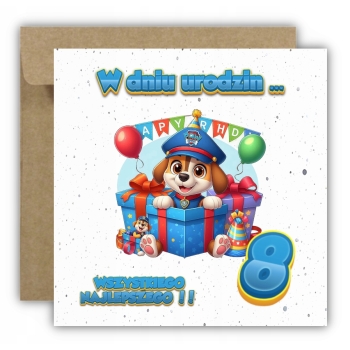 Kartka na 8 urodziny dla dzieci psi patrol paw balony Ryder Z ŻYCZENIAMI