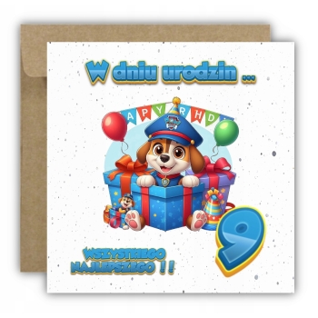 Kartka na 9 urodziny dla dzieci psi patrol paw balony Ryder Z ŻYCZENIAMI