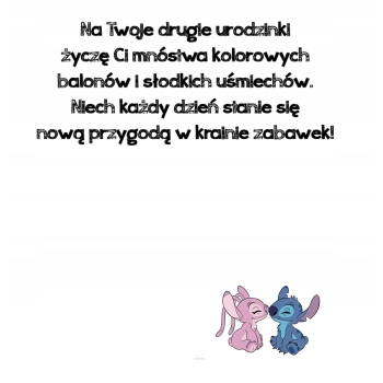 Kartka na 2 urodziny urodzinowa dla dzieci Lilo i Stich czapki Z ŻYCZENIAMI