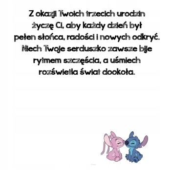 Kartka na 3 urodziny urodzinowa dla dzieci Lilo i Stich czapki Z ŻYCZENIAMI