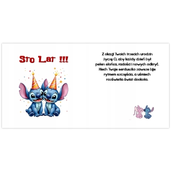 Kartka na 3 urodziny urodzinowa dla dzieci Lilo i Stich czapki Z ŻYCZENIAMI
