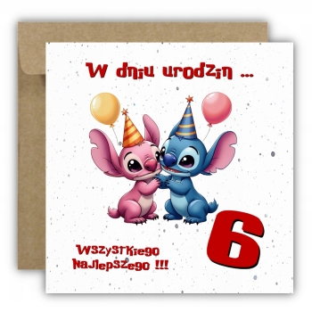 Kartka na 6 urodziny urodzinowa dla dzieci Lilo i Stich czapki Z ŻYCZENIAMI