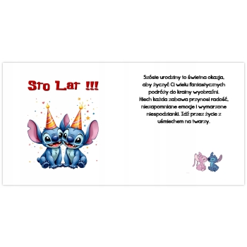 Kartka na 6 urodziny urodzinowa dla dzieci Lilo i Stich czapki Z ŻYCZENIAMI