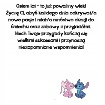 Kartka na 8 urodziny urodzinowa dla dzieci Lilo i Stich czapki Z ŻYCZENIAMI