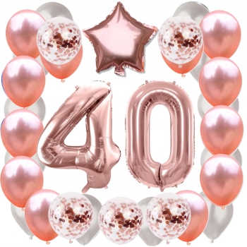 ZESTAW BALONY 40 URODZINY ROSE GOLD PERŁOWE 40 ROCZNICA ŚLUBU 100 CM