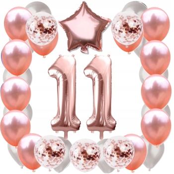 ZESTAW BALONY 11 URODZINY ROSE GOLD PERŁOWE 11 ROCZNICA ŚLUBU 100 CM
