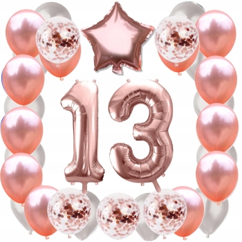 ZESTAW BALONY 13 URODZINY ROSE GOLD PERŁOWE 15 ROCZNICA ŚLUBU 100 CM
