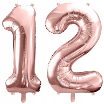 ZESTAW BALONY 12 URODZINY ROSE GOLD PERŁOWE 12 ROCZNICA ŚLUBU 100 CM