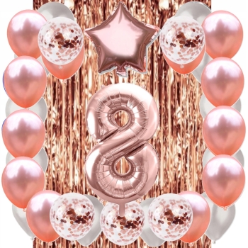 ZESTAW BALONY 8 URODZINY ROSE GOLD PERŁOWE 8 ROCZNICA ŚLUBU KURTYNA 100 CM