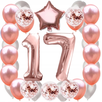 ZESTAW BALONY 17 URODZINY ROSE GOLD PERŁOWE 17 ROCZNICA ŚLUBU 100 CM