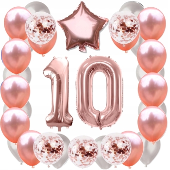 ZESTAW BALONY 10 URODZINY ROSE GOLD PERŁOWE 10 ROCZNICA ŚLUBU 100 CM