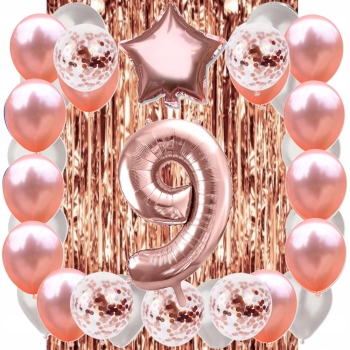 ZESTAW BALONY 9 URODZINY ROSE GOLD PERŁOWE 9 ROCZNICA ŚLUBU KURTYNA 100 CM
