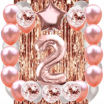 ZESTAW BALONY 2 URODZINY ROSE GOLD PERŁOWE 2 ROCZNICA ŚLUBU KURTYNA 100 CM