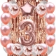 ZESTAW BALONY 3 URODZINY ROSE GOLD PERŁOWE 3 ROCZNICA ŚLUBU KURTYNA 100 CM