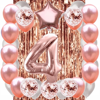 ZESTAW BALONY 4 URODZINY ROSE GOLD PERŁOWE 4 ROCZNICA ŚLUBU KURTYNA 100 CM