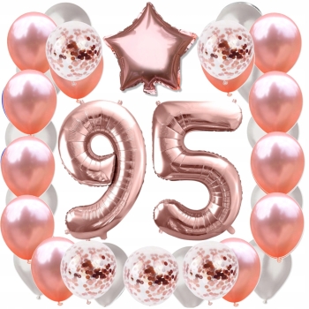 ZESTAW BALONY 95 URODZINY ROSE GOLD PERŁOWE URODZINOWY RÓŻOWE ZŁOTO 100 CM