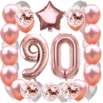 ZESTAW BALONY 90 URODZINY ROSE GOLD PERŁOWE URODZINOWY RÓŻOWE ZŁOTO 100 CM