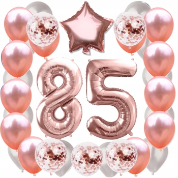 ZESTAW BALONY 85 URODZINY ROSE GOLD PERŁOWE URODZINOWY RÓŻOWE ZŁOTO 100 CM