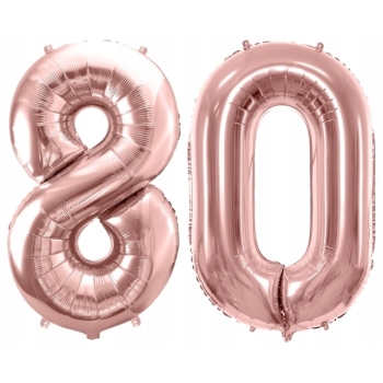 ZESTAW BALONY 80 URODZINY ROSE GOLD PERŁOWE URODZINOWY RÓŻOWE ZŁOTO 100 CM