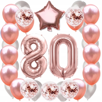 ZESTAW BALONY 80 URODZINY ROSE GOLD PERŁOWE URODZINOWY RÓŻOWE ZŁOTO 100 CM