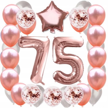 ZESTAW BALONY 75 URODZINY ROSE GOLD PERŁOWE URODZINOWY RÓŻOWE ZŁOTO 100 CM