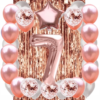 ZESTAW BALONY 7 URODZINY ROSE GOLD PERŁOWE 7 ROCZNICA ŚLUBU KURTYNA 100 CM