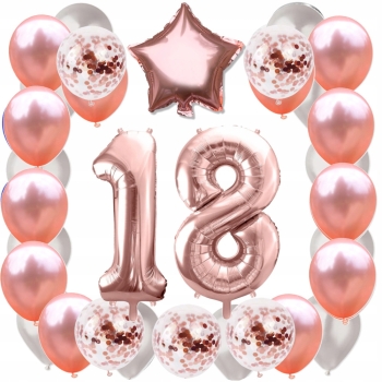 ZESTAW BALONY 18 URODZINY ROSE GOLD PERŁOWE 18 ROCZNICA ŚLUBU 100 CM