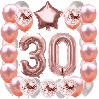 ZESTAW BALONY 30 URODZINY ROSE GOLD PERŁOWE 30 ROCZNICA ŚLUBU 100 CM
