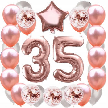 ZESTAW BALONY 35 URODZINY ROSE GOLD PERŁOWE 35 ROCZNICA ŚLUBU 100 CM