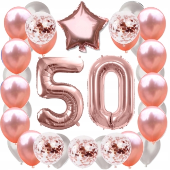 ZESTAW BALONY 50 URODZINY ROSE GOLD PERŁOWE 50 ROCZNICA ŚLUBU 100 CM
