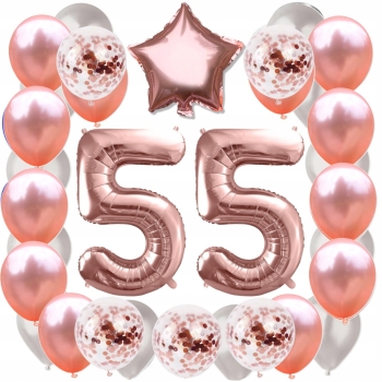 ZESTAW BALONY 55 URODZINY ROSE GOLD PERŁOWE 55 ROCZNICA ŚLUBU 100 CM