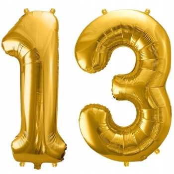 ZESTAW BALONY 13 URODZINY ZŁOTY 13 ROCZNICA ŚLUBU ZŁOTA CZARNY 100 CM