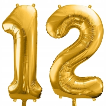 ZESTAW BALONY 12 URODZINY ZŁOTY 12 ROCZNICA ŚLUBU ZŁOTA CZARNY 100 CM
