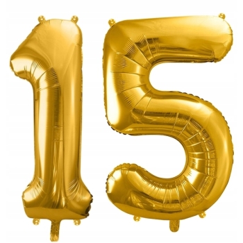 ZESTAW BALONY 15 URODZINY ZŁOTY 15 ROCZNICA ŚLUBU ZŁOTA CZARNY 100 CM