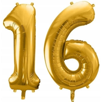 ZESTAW BALONY 16 URODZINY ZŁOTY 16 ROCZNICA ŚLUBU ZŁOTA CZARNY 100 CM
