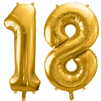 ZESTAW BALONY 18 URODZINY ZŁOTY 18 ROCZNICA ŚLUBU ZŁOTA CZARNY 100 CM