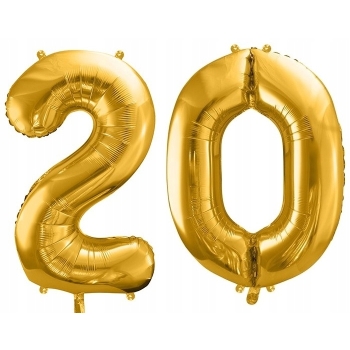ZESTAW BALONY 20 URODZINY ZŁOTY 20 ROCZNICA ŚLUBU ZŁOTA CZARNY 100 CM