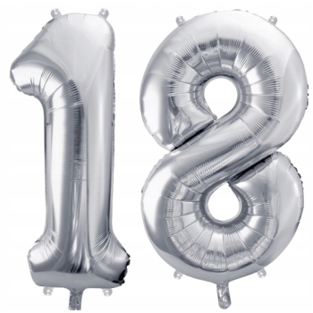 ZESTAW BALONY 18 URODZINY SREBRNY 18 ROCZNICA ŚLUBU NIEBIESKI 100 CM