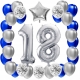 ZESTAW BALONY 18 URODZINY SREBRNY 18 ROCZNICA ŚLUBU NIEBIESKI 100 CM