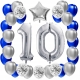 ZESTAW BALONY 10 URODZINY SREBRNY 10 ROCZNICA ŚLUBU NIEBIESKI 100 CM