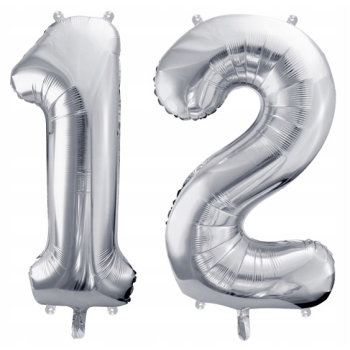 ZESTAW BALONY 12 URODZINY SREBRNY 12 ROCZNICA ŚLUBU NIEBIESKI 100 CM