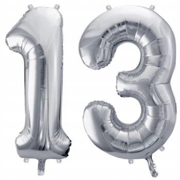 ZESTAW BALONY 13 URODZINY SREBRNY 13 ROCZNICA ŚLUBU NIEBIESKI 100 CM