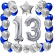 ZESTAW BALONY 13 URODZINY SREBRNY 13 ROCZNICA ŚLUBU NIEBIESKI 100 CM